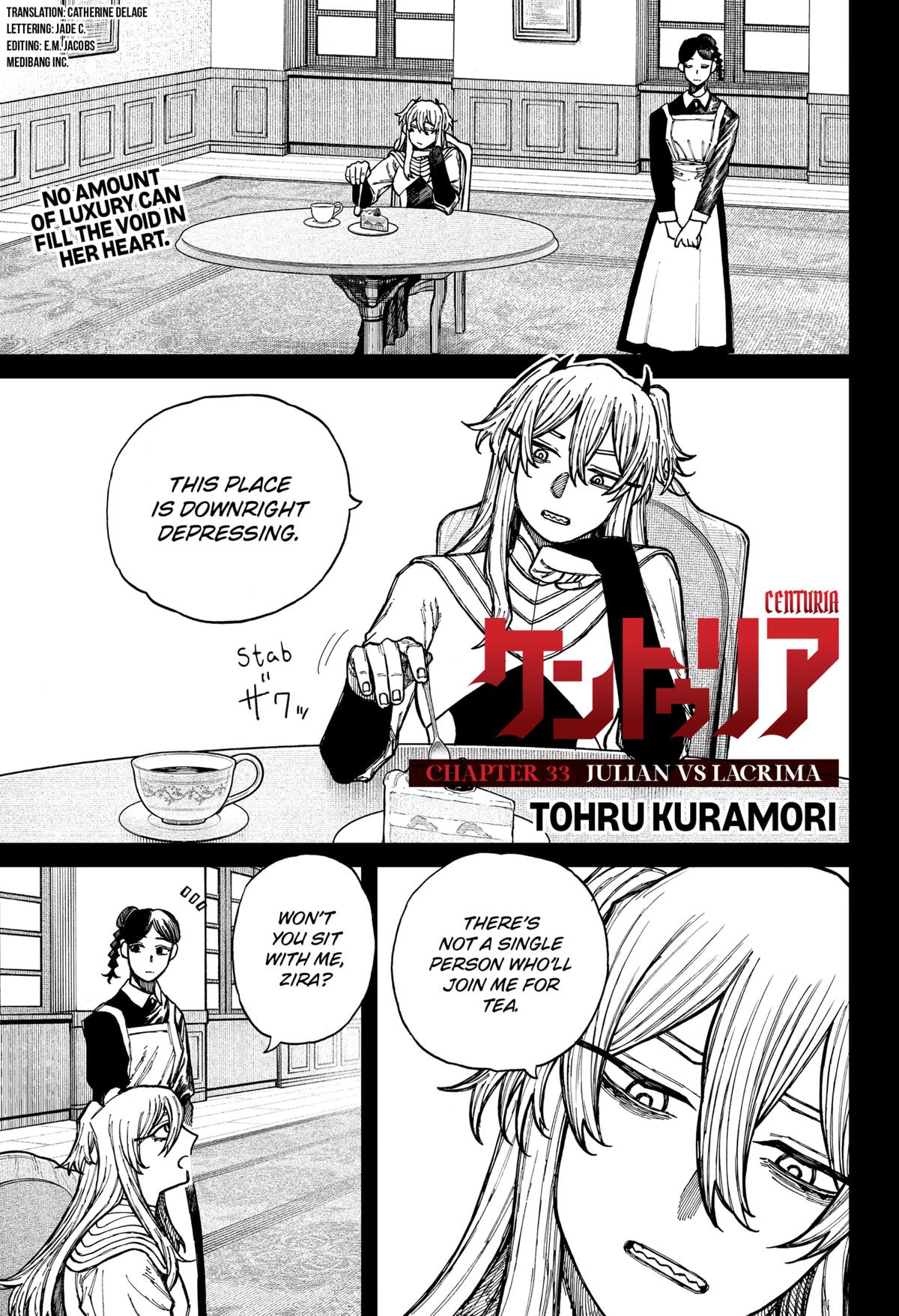 Centuria Manga Chapter 33 page 1 - Julian vs Lacrima scene