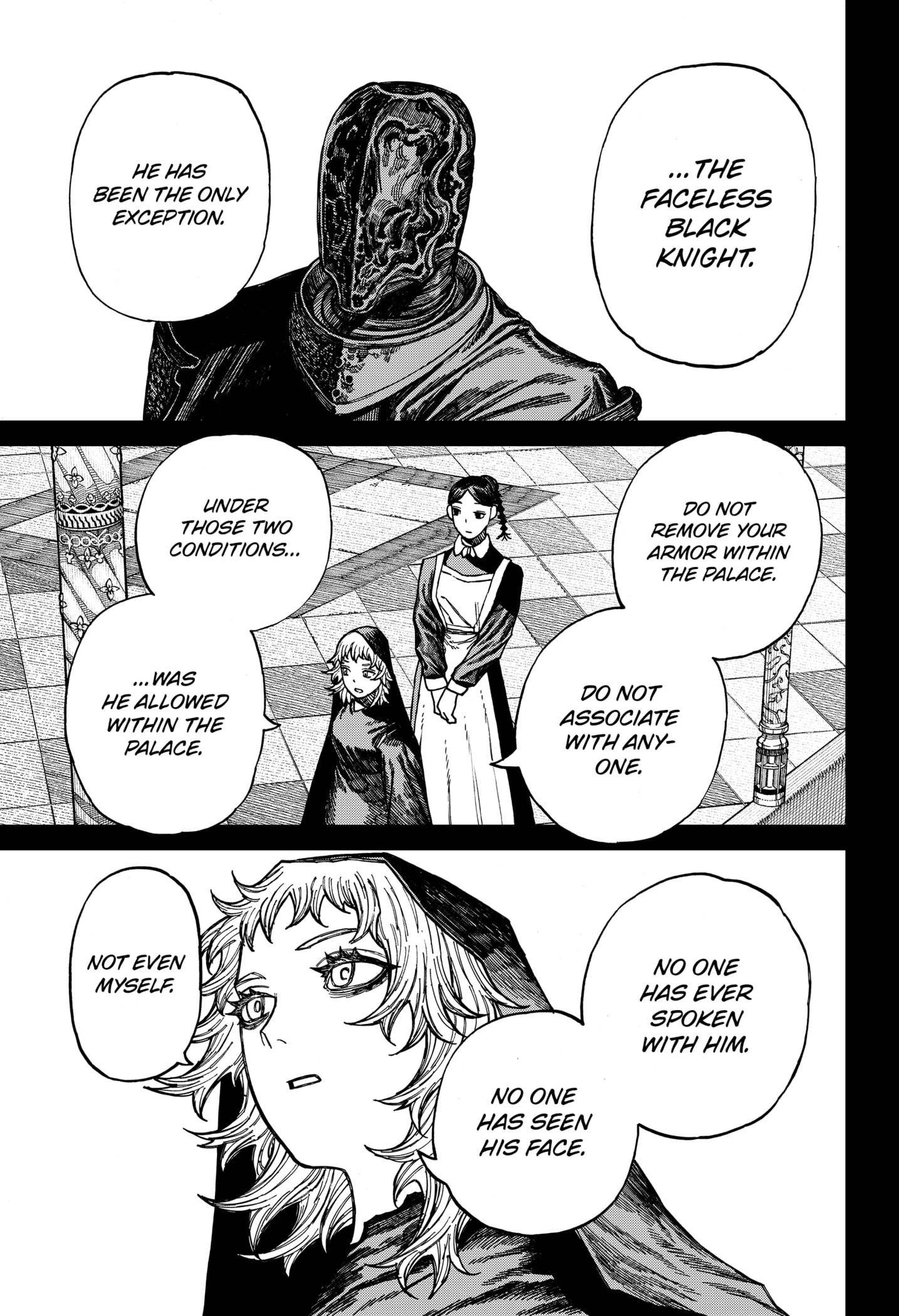 Centuria Manga Chapter 46 page 9 - The Faceless Black Knight scene